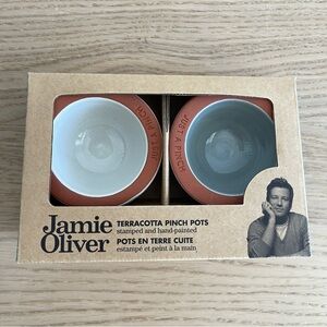 Jamie Oliver Terracotta Pinch Pots Set of 2 • Hand-Painted • NWT